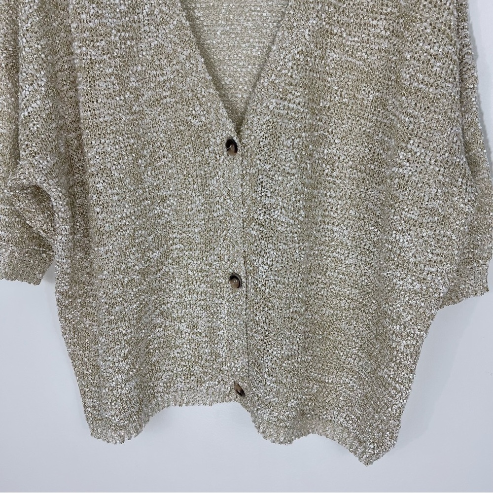 Raga Metallic Button Down Cardigan Sweater Beige Size Medium - Picture 4 of 7